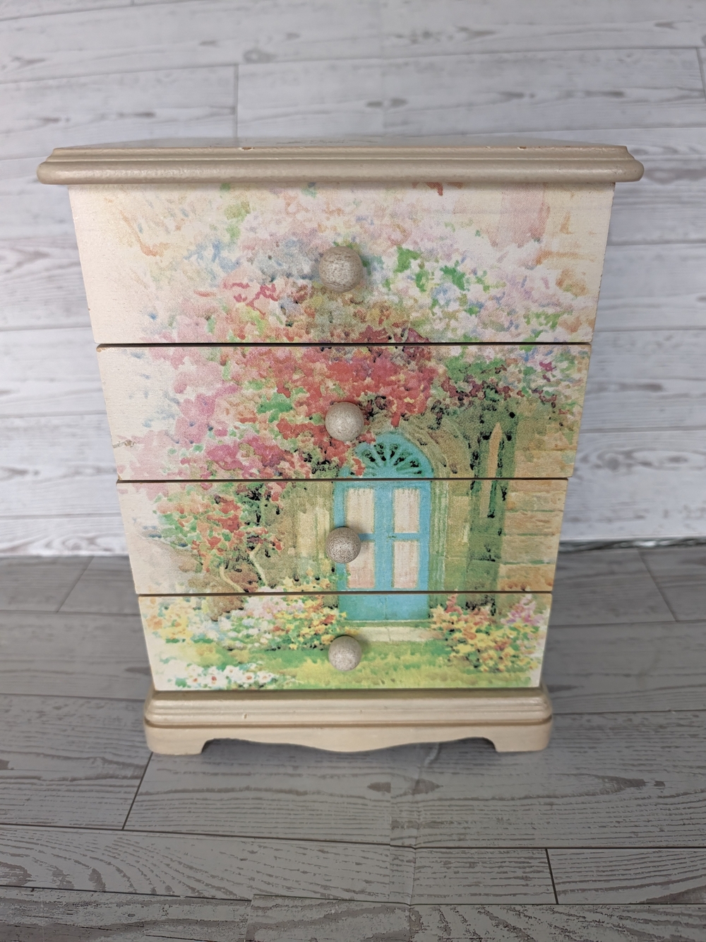 Vintage-Style Floral Garden Wooden Jewelry Box Mini Chest 4 Drawers with Mirror